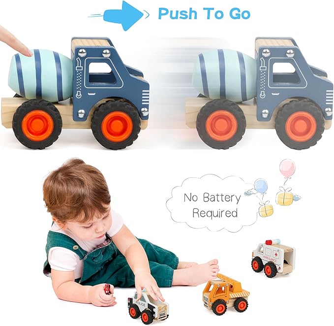 Wooden Cars for Toddlers Car Toys, Push and Go Vehicle