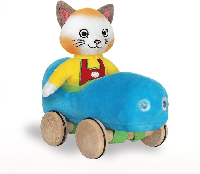 Huckle Cat Soft Toy with Blue Car