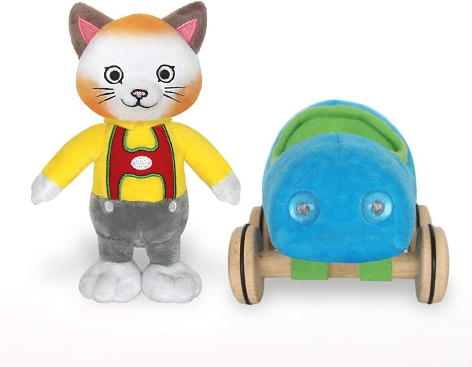 Huckle Cat Soft Toy with Blue Car
