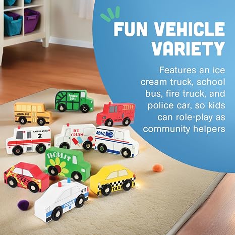 Set of 10 Wooden Community Vehicles Toy